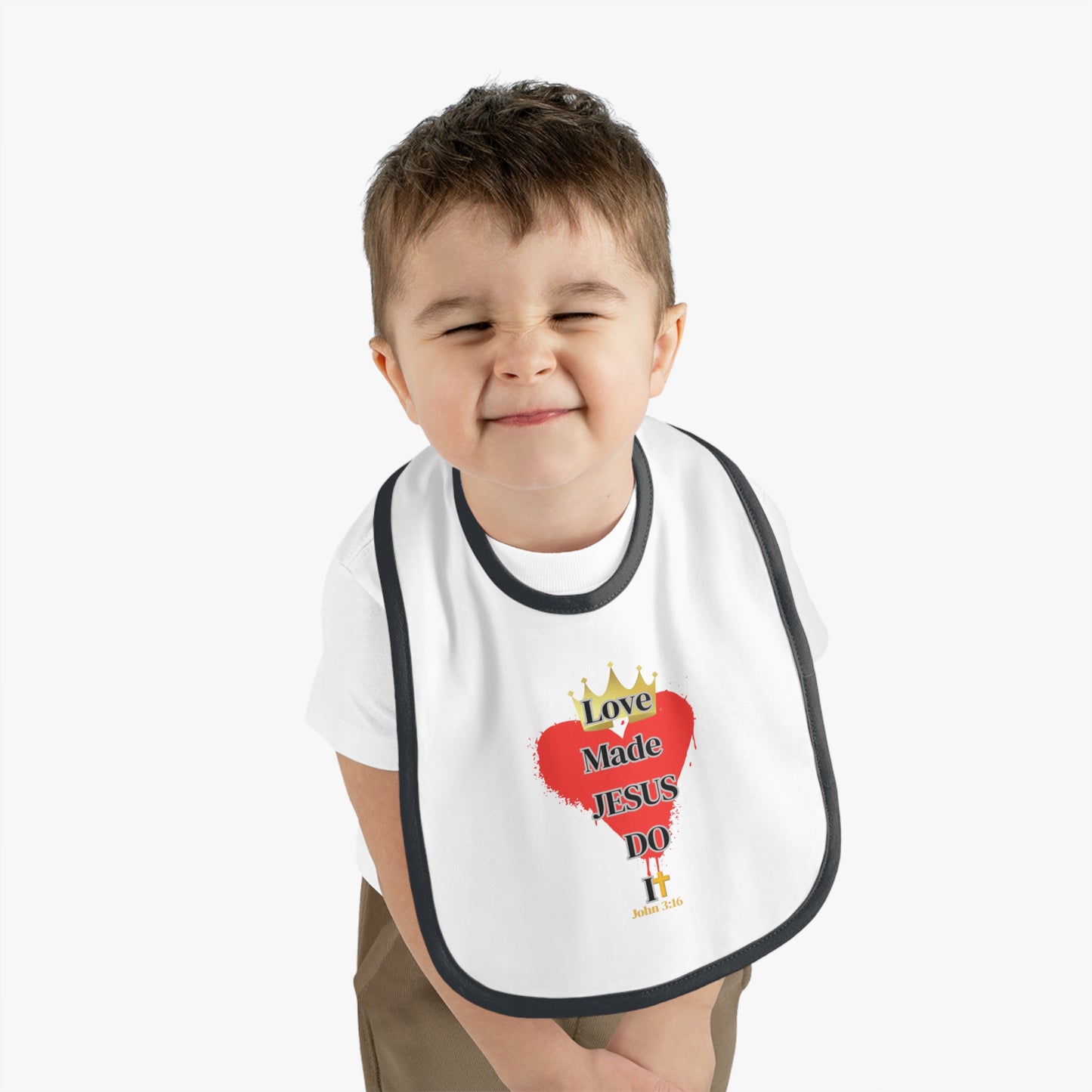 KT&T Love Made Jesus Do It Baby Contrast Trim Jersey Bib