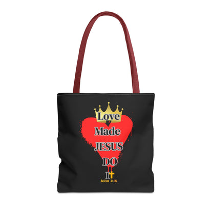 Bolsa de mano KT&amp;T Love Made Jesus Do It con asas negras o rojas